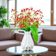 Go Hooked Artificial Flowers with Majesty Vase 45cm Approx | 5Pcs Red Baby’s Breath Gypsophila | 4Pcs Fern Leaves | Real Touch Faux Plant Décor for Living Room, Bedroom, Office & Tabletop