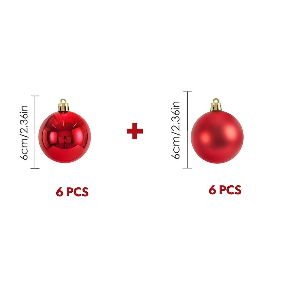 GoHooked red Christmas ornaments, 2.36 inch diameter, pack of 12. Shiny and matte finishes.