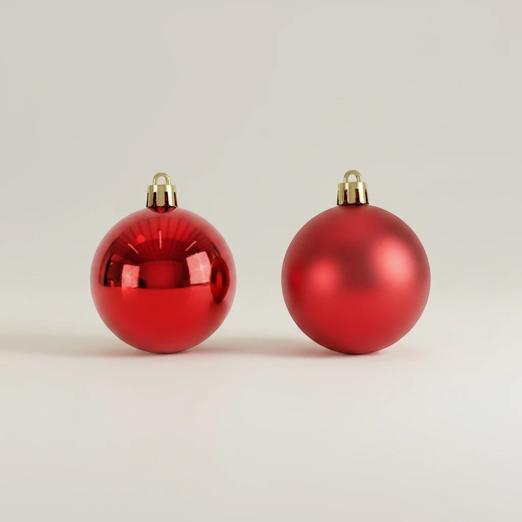 GoHooked red Christmas ornaments, 2-inch diameter, pack of 12. One shiny, one matte finish.