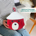 GoHooked red cotton rope storage basket with lid, featuring a cute animal face design with ears and a white dome lid. Perfect for nursery organization.