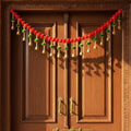 GoHooked red and green pom-pom toran with golden bells, 35-inch decorative garland for doors.