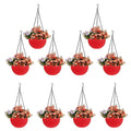 GoHooked red rattan-look hanging pots with flowers, 7.1 inch diameter, set of 10.