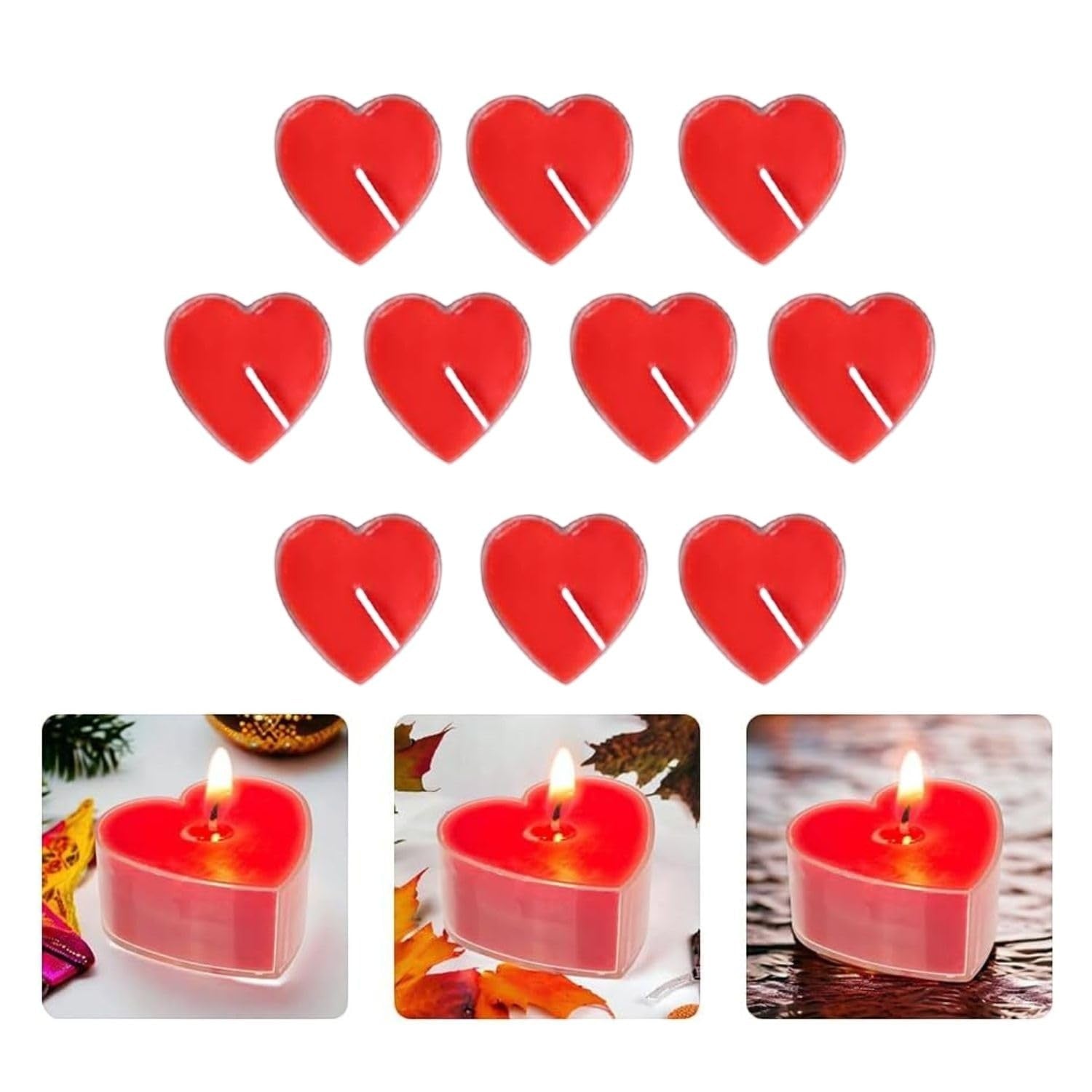 GoHooked red heart-shaped wax candles, 10 pcs, perfect for Valentine's Day, proposals, and romantic dinners.