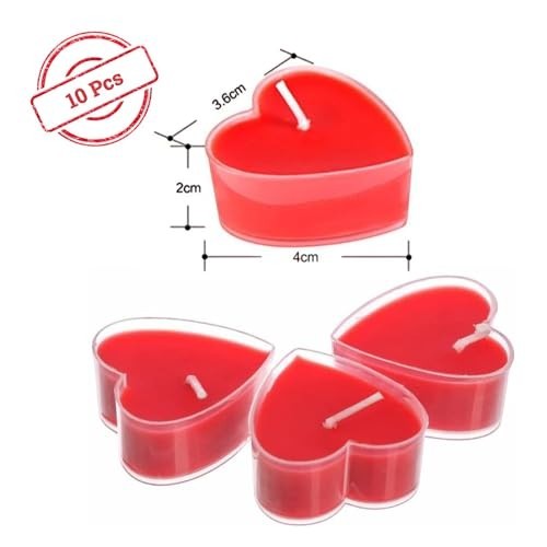 GoHooked red heart-shaped wax tea light candles, 10 pcs, perfect for Valentine's Day decor.