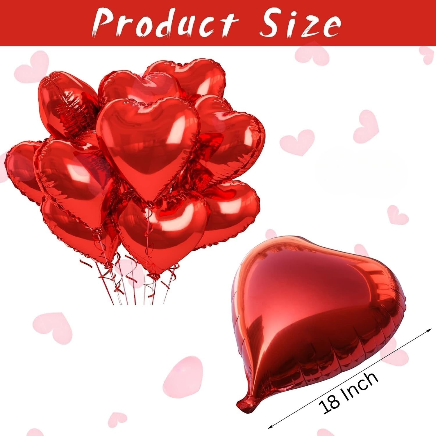 GoHooked red heart foil balloons, 18-inch diameter, perfect for Valentine's Day and romantic occasions.