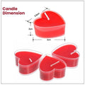 GoHooked red heart-shaped wax candles with dimensions shown, perfect for Valentine's Day and romantic occasions.