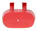 Go Hooked red metal oval hanging planter, 12 inch, with hooks for railing mounting.