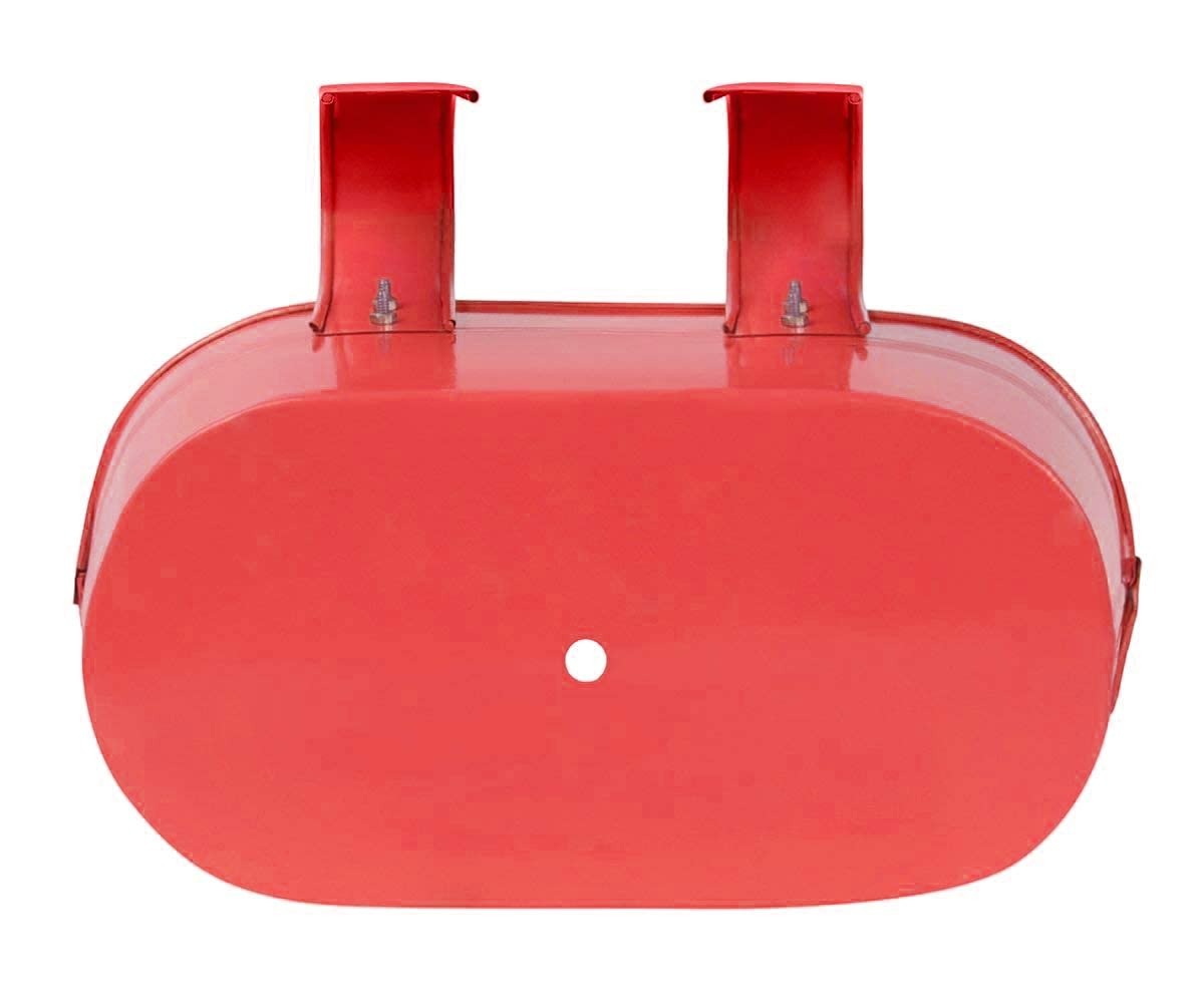 Go Hooked red metal railing planter with detachable double hooks, 12-inch oval shape, weatherproof and anti-rust.