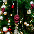 GoHooked red pine cone Christmas ornaments with glitter accents, pack of 6.