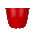 Go Hooked red 8-inch plastic flower pot with tray, durable and UV-stabilized for indoor/outdoor gardening.