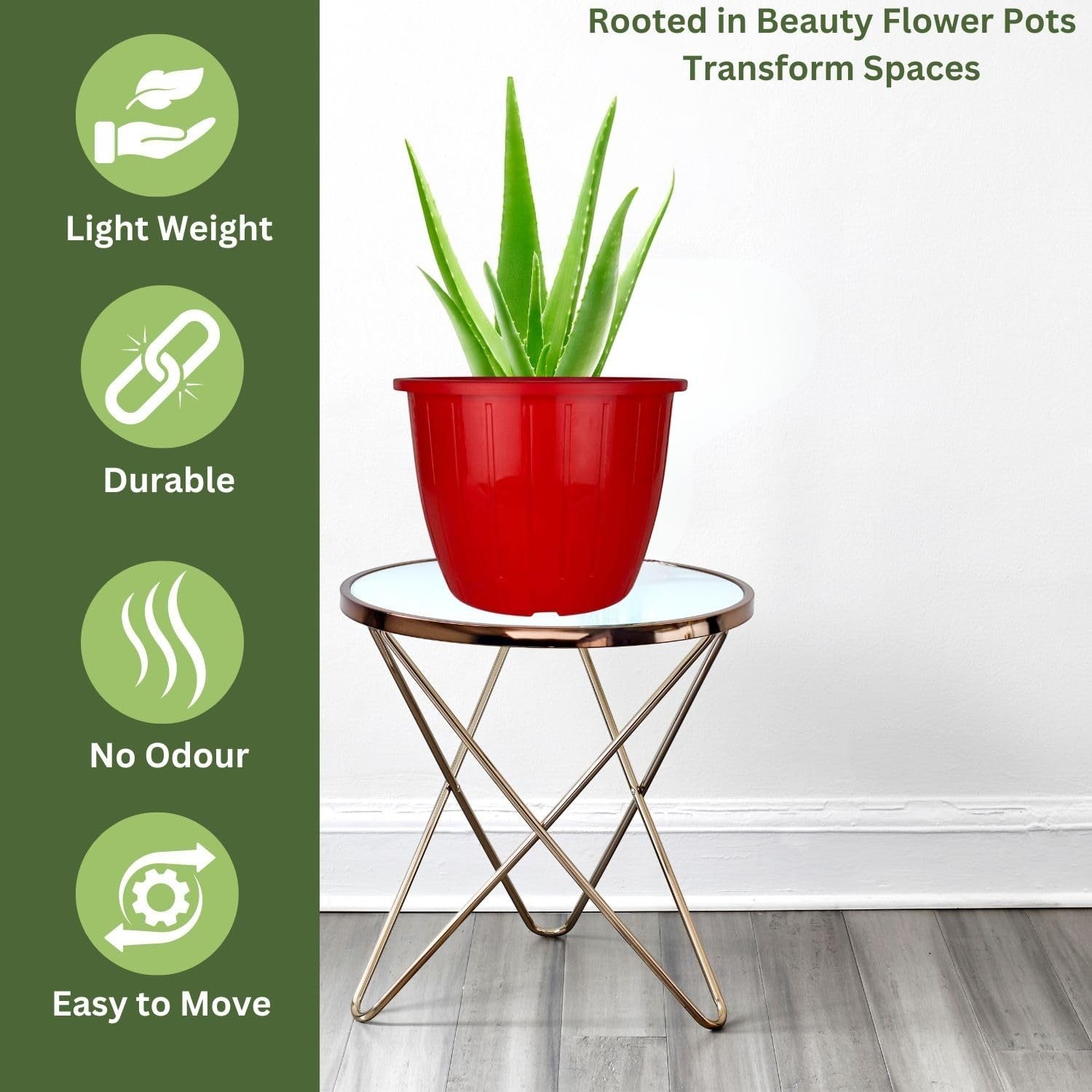 GoHooked red 8-inch plastic flower pot with tray, durable and lightweight for indoor/outdoor gardening.
