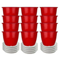 GoHooked 12-pack of 8-inch red plastic flower pots with matching trays. Durable, UV-stabilized polypropylene for indoor/outdoor gardening.