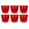 GoHooked red plastic flower pots, 8 inch, pack of 6 with trays. Durable, UV-stabilized polypropylene for indoor/outdoor gardening.