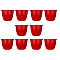 GoHooked red plastic Duro flower pots, 10-inch diameter, pack of 10. Lightweight and durable for indoor/outdoor gardening.