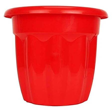 GoHooked red plastic garden planter with a fluted design, suitable for indoor and outdoor home decor