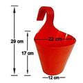 GoHooked red plastic hanging planter, 22 cm diameter, 17 cm height, ideal for balconies and patios.