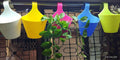 GoHooked red plastic hanging planter with hook, 22cm diameter, 17cm height. Ideal for balconies and patios.