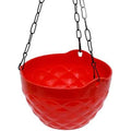 GoHooked red diamond pattern plastic hanging planter pot with metal chain. Ideal for home garden and balcony.