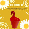 GoHooked red plastic hanging planter with a hook for railings, balconies, and vertical gardens. 22cm diameter.