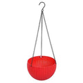 GoHooked red plastic hanging planter with woven texture and metal chain, 7.1 inch diameter