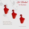 GoHooked red plastic hanging planters, set of 3, 22 cm diameter, for vertical gardens and balconies.