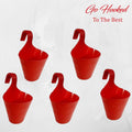 GoHooked red plastic hanging planters, set of 5, for vertical gardens and balconies.
