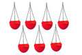 GoHooked red plastic hanging planters with metal chains, set of 7, round crystal design