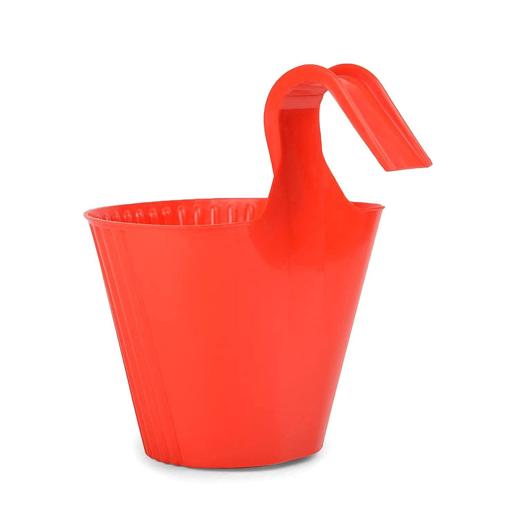 GoHooked red plastic hanging pot, 5.25x6 inch, with double hook for balcony or railing.