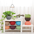 GoHooked red plastic hanging pot with woven texture, 7.1 inch diameter. Set of 9.