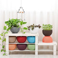 GoHooked red plastic hanging pot with woven texture, 7.1 inch diameter. Set of 8.