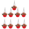 GoHooked red plastic hanging pots with woven texture, 7.1 inch diameter, set of 9.