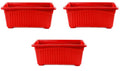 GoHooked Set of 3 red rectangular plastic plant pots with ribbed texture and raised feet. Ideal for home or garden.