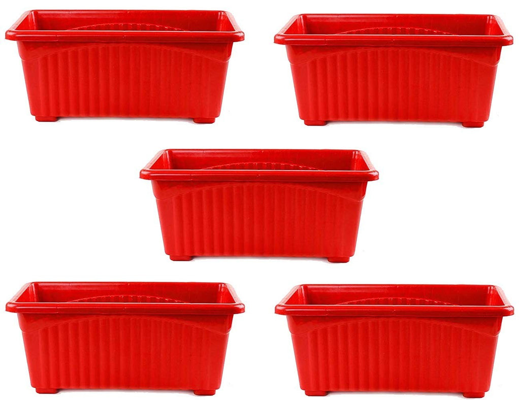 GoHooked set of 5 red rectangular plastic plant pots with rust-resistant feature and art deco style.