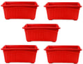 GoHooked set of 5 red rectangular plastic plant pots with rust-resistant feature and art deco style.