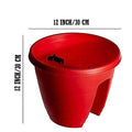 Go Hooked red plastic planter pot, 12 inch, designed for balconies and railings, set of 5.