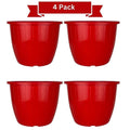 Go Hooked 4 pack of 10-inch red plastic planters with a sleek, modern design. Ideal for indoor/outdoor gardening.