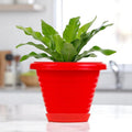 GoHooked red plastic planter pot with saucer, 6 inch Zenith style, modern design for indoor/outdoor plants.