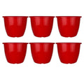 Go Hooked 6-pack of 10-inch red plastic planters with a sleek, modern design for indoor or outdoor gardening.