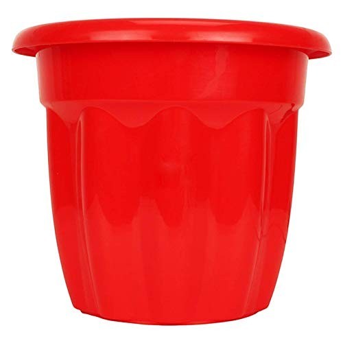 GoHooked red plastic planter pot, 8 inches, UV stabilized, BPA-free polypropylene, ideal for indoor/outdoor use.