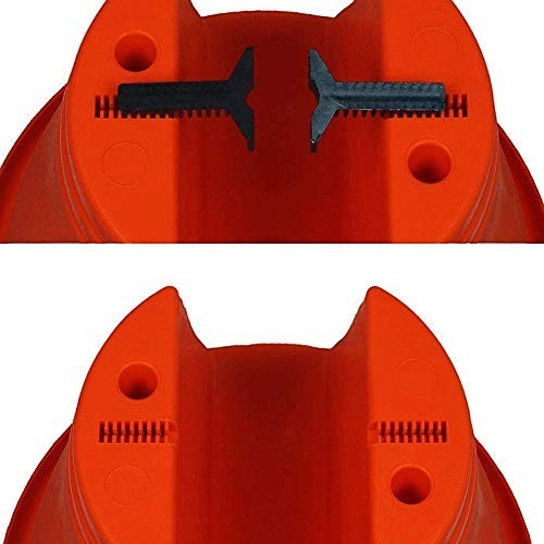 Go Hooked red plastic planter pot with drainage holes and hanging mechanism detail