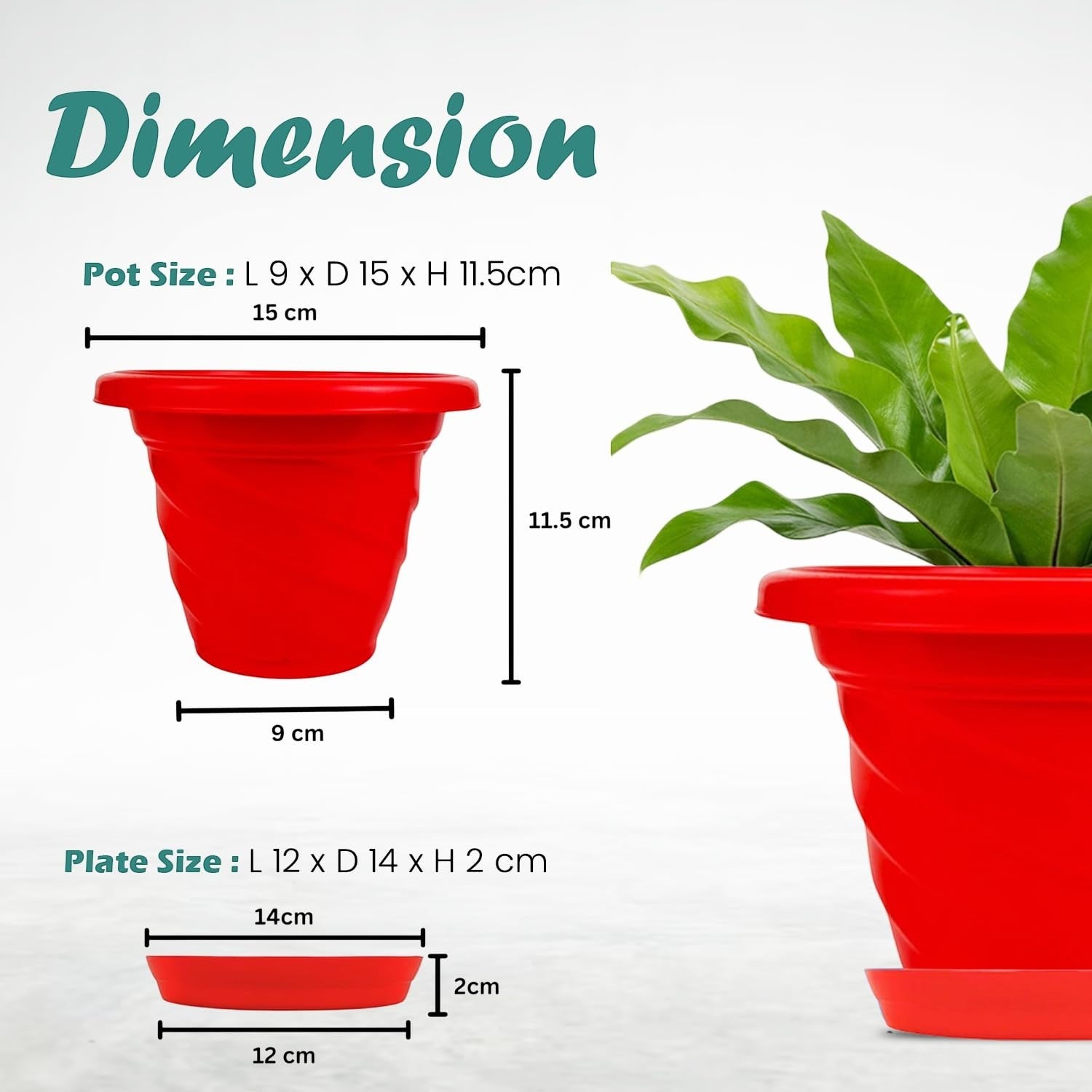 Go Hooked red plastic planter pot with saucer, 6-inch twister design for indoor/outdoor plants.