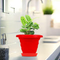 GoHooked red plastic planter pot with saucer, 6 inch twister design for indoor/outdoor plants.