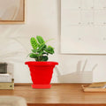 GoHooked red plastic planter pot with saucer, 6 inch twister design for indoor/outdoor plants.