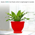 GoHooked red plastic planter pot with embossed floral design and matching saucer, 6 inch.