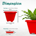 Go Hooked set of 6 red plastic planter pots with saucers, 6-inch Zenith style, modern design for indoor/outdoor plants.