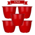 Go Hooked 5 pack of 10-inch red plastic planters with a sleek, modern design for indoor/outdoor gardening.