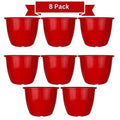 Go Hooked 8 pack of 10-inch red plastic planters with a sleek, modern design for indoor/outdoor gardening.