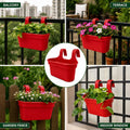 GoHooked red plastic railing hanging planter pot with double hooks, rectangular shape, set of 5.