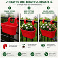 GoHooked red plastic railing hanging planter pot with double hooks, rectangular shape, set of 5.