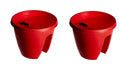 GoHooked red plastic 12-inch railing planters, set of 2. Designed for balconies and railings.